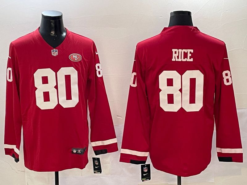 Men San Francisco 49ers #80 Rice Red long sleeve 2024 Nike NFL Jersey style 0104->san francisco 49ers->NFL Jersey